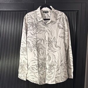 INC International Concepts Monochrome Leaf Print Shirt